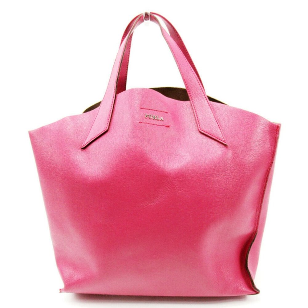 Authentic FURLA Tote Bag Pink Leather For Woman
